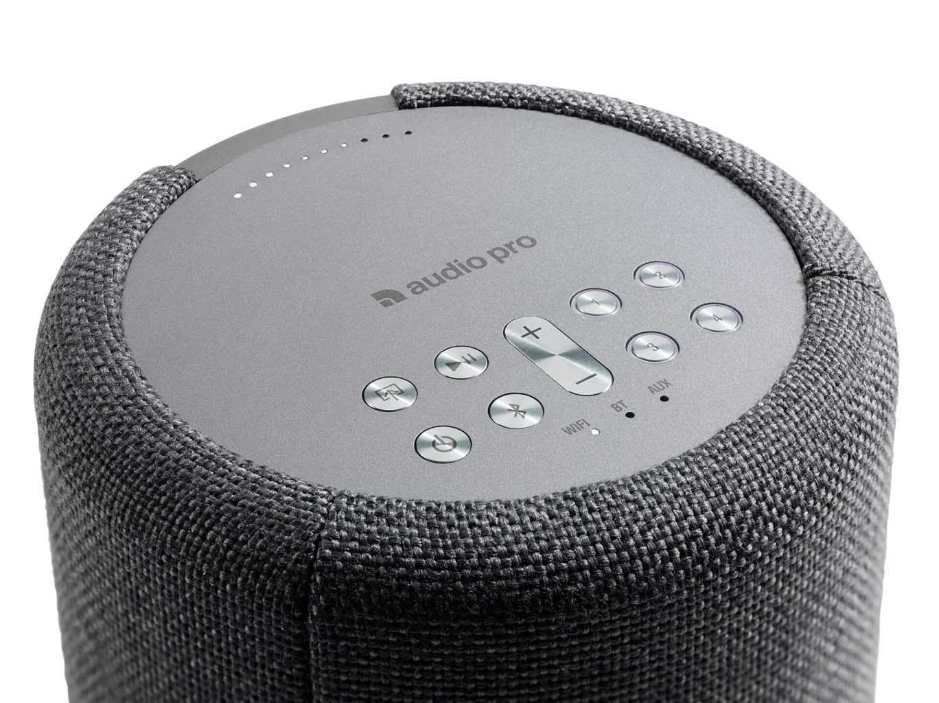 wireless multiroom speaker a10 darkgray detail works with alexa audiopro