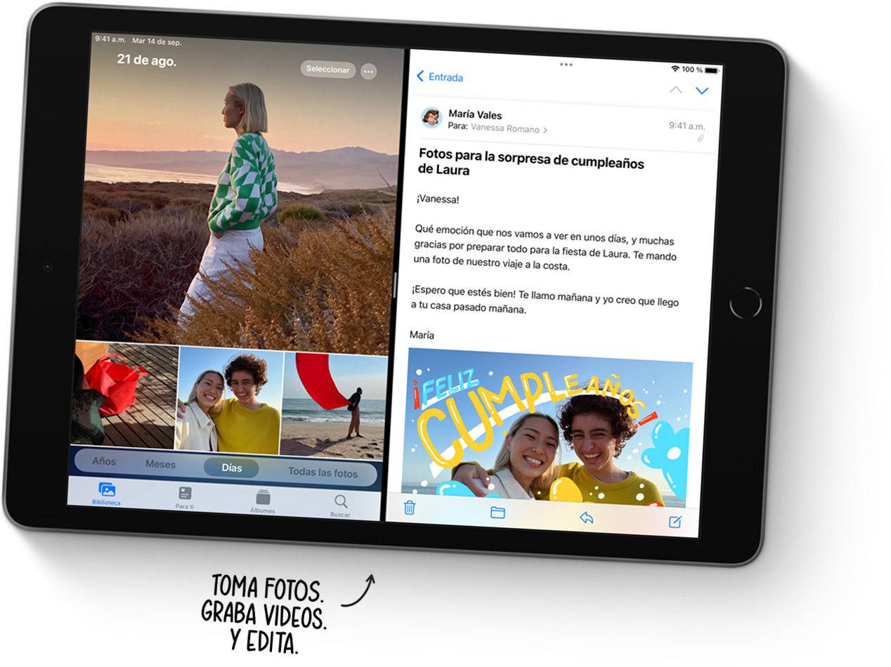 iPad hace que sea fácil tomar, editar y compartir tus fotos y videos.