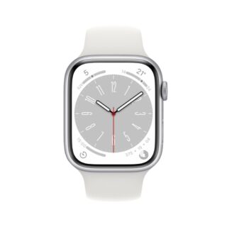 apple watch series 8 gps caja de aluminio plateado 45 mm correa deportiva blanca estándar