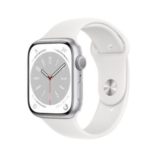 apple watch series 8 gps 45mm silver aluminum case with white sport band m/l white