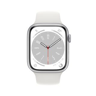apple watch series 8 gps 45mm silver aluminum case with white sport band m/l white