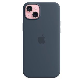 funda apple iphone 15 plus silicona magsafe azul tempestad